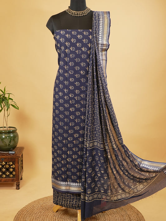 Indigo Blue Pure Cotton Block Print Suit Set