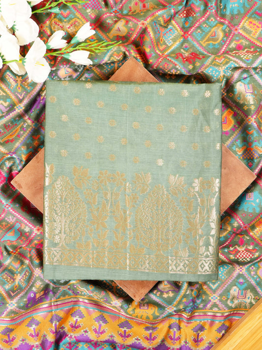 Light Pista Green Banarasi Weaving Chanderi Silk Suit Set