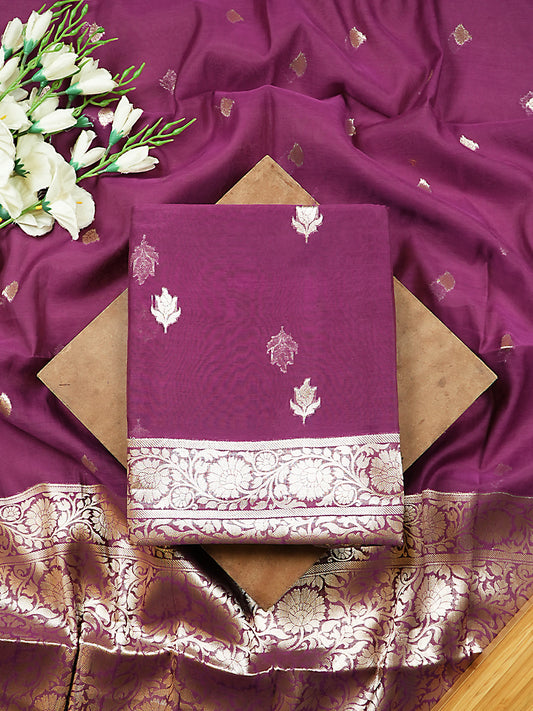 Purple Pure Mul Chanderi Banarasi Suit