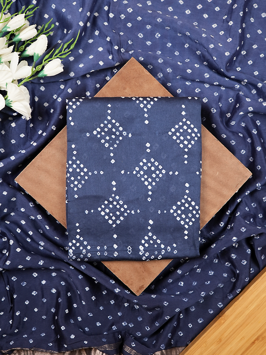 Navy Blue Bandhej Chanderi Silk Suit Set