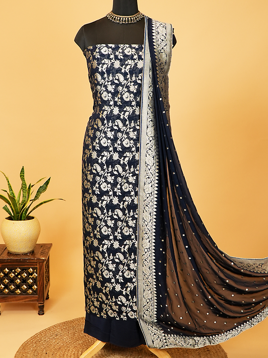 Navy Blue Khaddi Georgette Suit Set