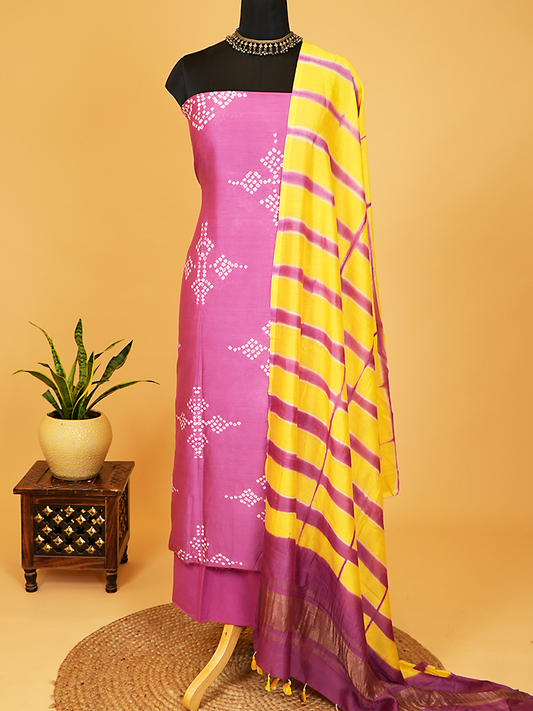 Purple-Magenta Pure Chanderi Suit Set with Clamp-Dyed Chanderi Silk Dupatta