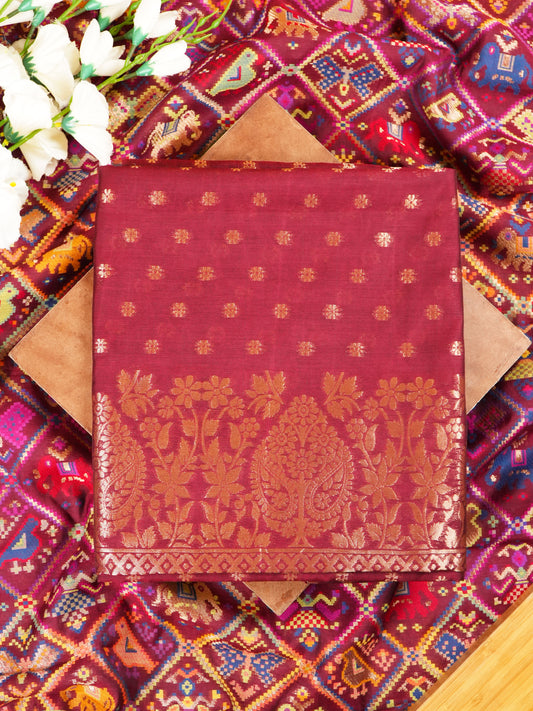 Maroon Banarasi Weaving Chanderi Silk Suit Set