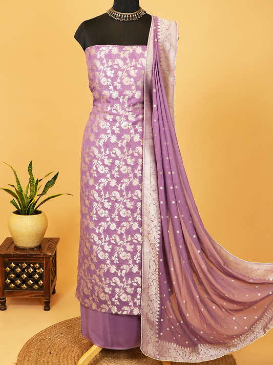 Lavender Banarasi Khaddi Georgette Suit Set