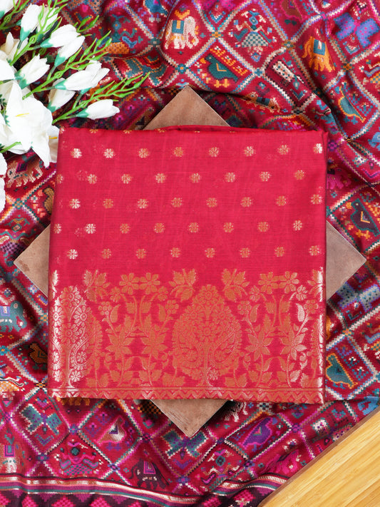 Red Banarasi Weaving Chanderi Silk Suit Set