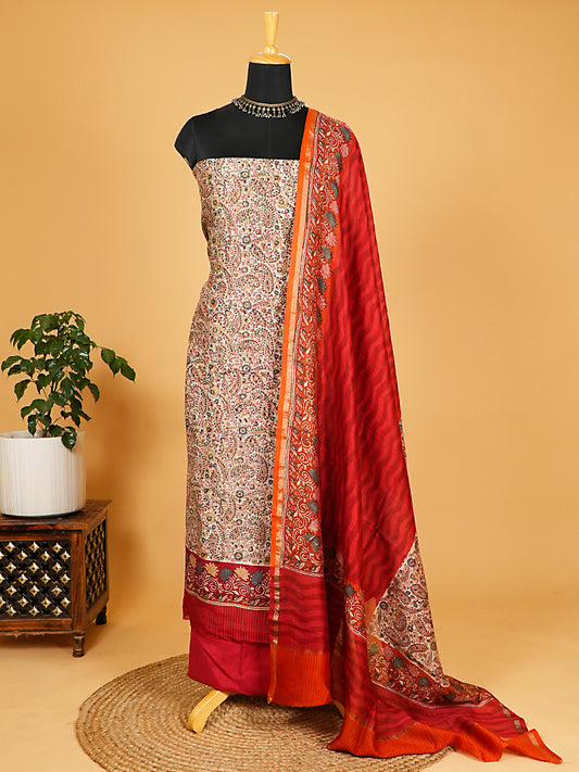 Red Mul Chanderi Paisley Print Suit Set