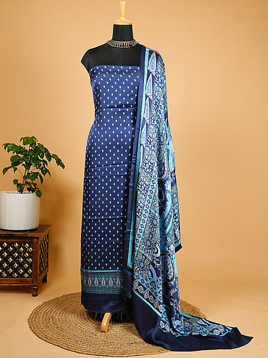 Blue Artisanal Handblock Modal Silk Suit Set