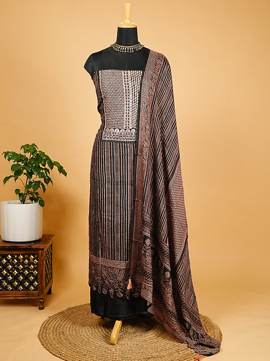 Black and Copper Striped Pure Chinnon Suit Set