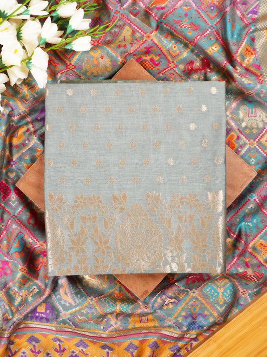 Light Grey Banarasi Weaving Chanderi Silk Suit Set