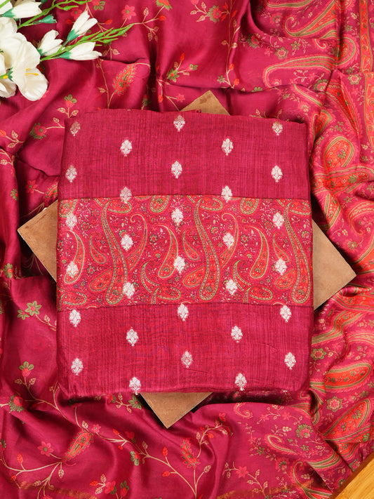Magenta Maheshwari Silk Suit with Zari Bootis