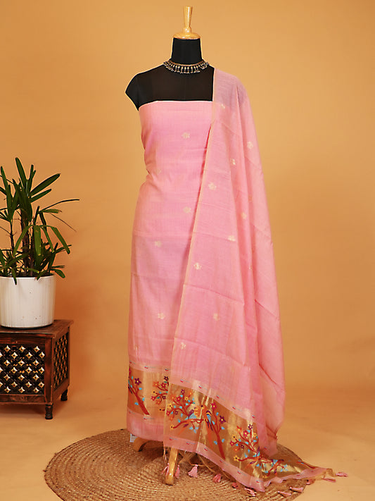 Pink Chanderi Silk Jamdani Weaving Suit Set