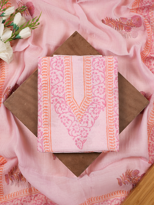 Blush Pink Mul Chanderi Block Print Suit Set