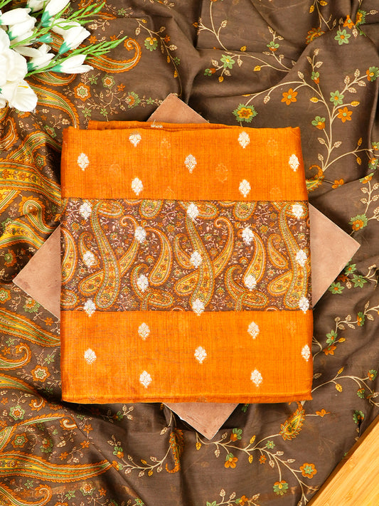 Orange Maheshwari Silk Suit with Zari Bootis