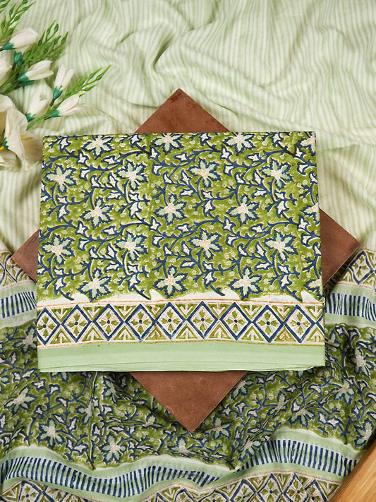 Green Bagru Print Pure Cotton Handblock Suit