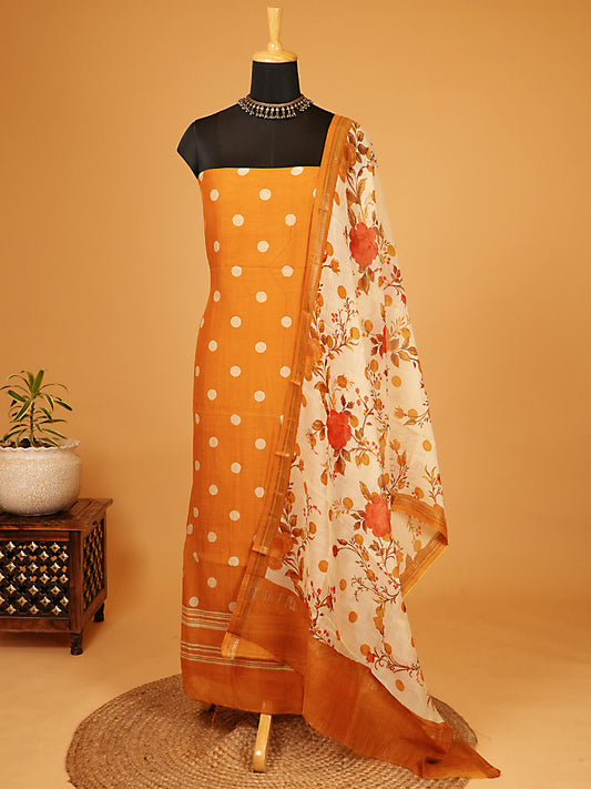Orange Polka Dots Mul Chanderi Suit Set