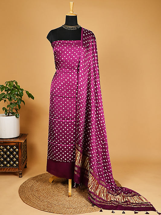 Burgundy Modal Silk Bandhej Suit Set