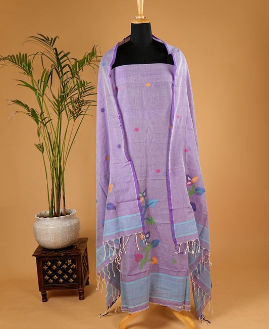 Lavender Multicolour Handwoven Jamdani Suit Set