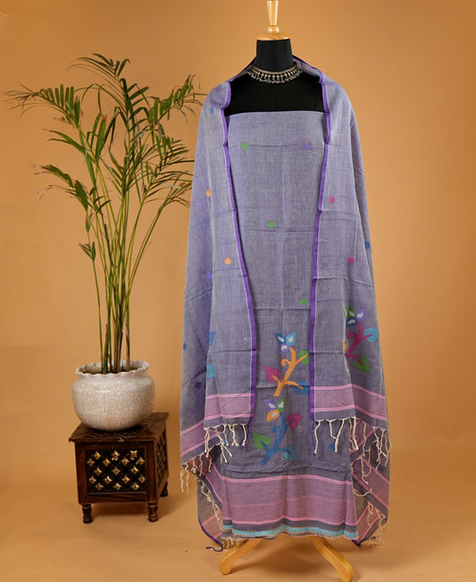 Light Purple Multicolour Handwoven Jamdani Suit Set
