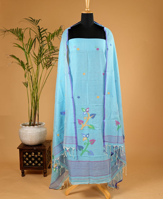 Sky Blue Multicolour Handwoven Jamdani Suit Set