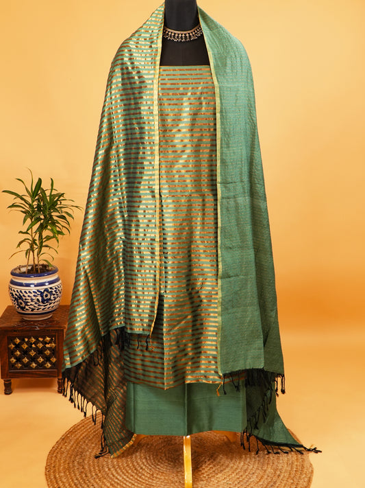 Teal Green Four Peddle Weave Maheshwari Silk Suit Set