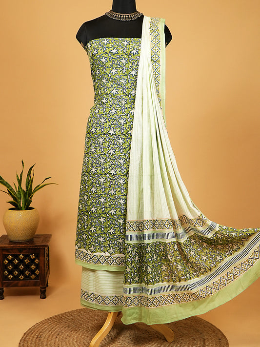 Green Bagru Print Pure Cotton Handblock Suit