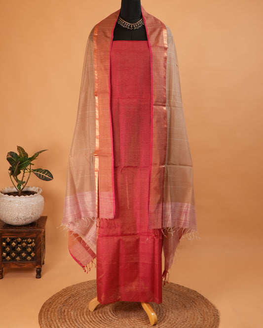 Rose Pink Maheshwari Silk Four Peddle Weave Suit Set