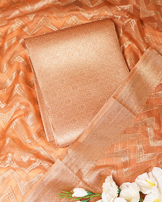 Light Orange Banarasi Brocade Silk Suit Set