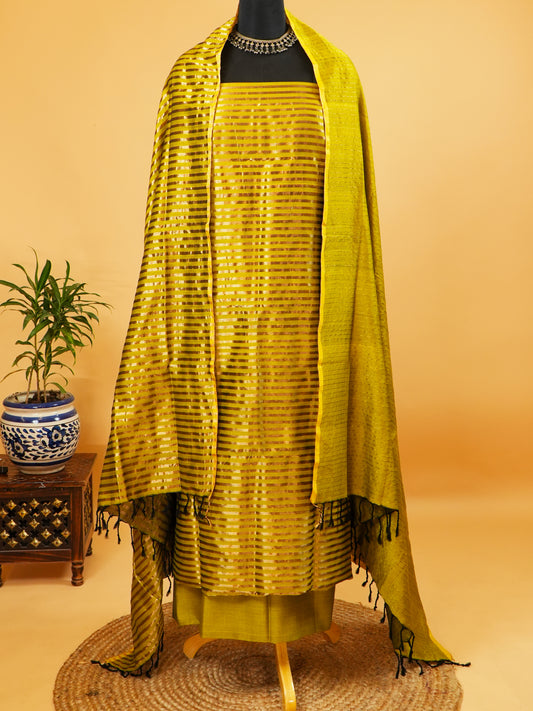 Light Green Four Peddle Weave Maheshwari Silk Suit Set