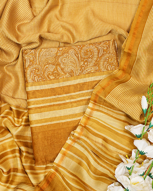 Light Mustard Maheshwari Silk Printed Suit Set