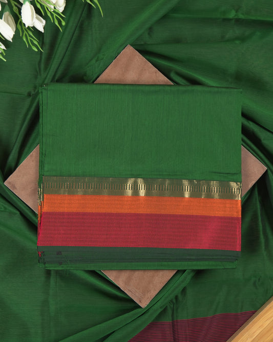 Bottle Green Maheshwari Silk Multi-Coloured Border Suit Set