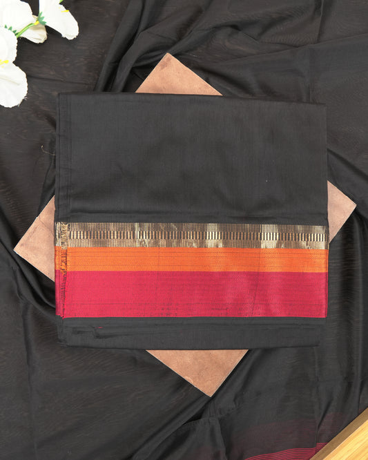 Black Maheshwari Silk Multi-Coloured Border Suit Set