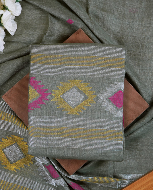 Light Grey Linen Tissue Jamdani Handwoven Suit Set