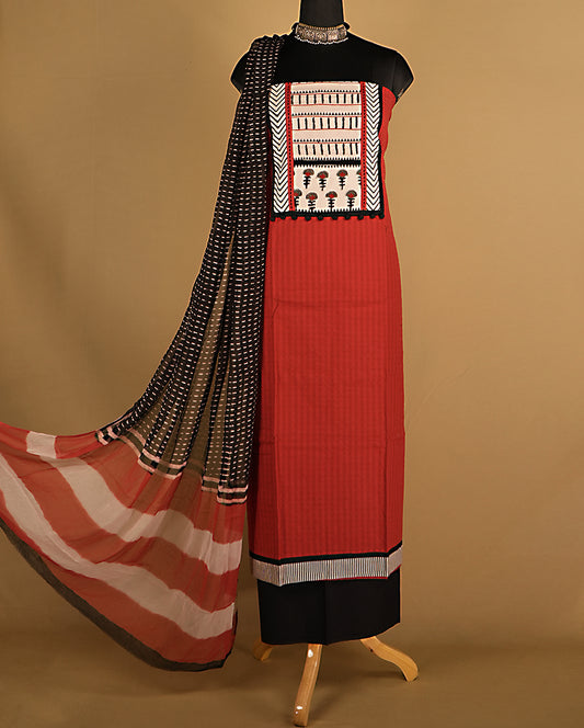 Red Organic Cotton Handblock Print Suit Set