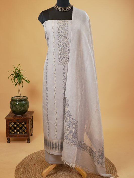 Ivory Grey Khadi Linen Woven Suit Set
