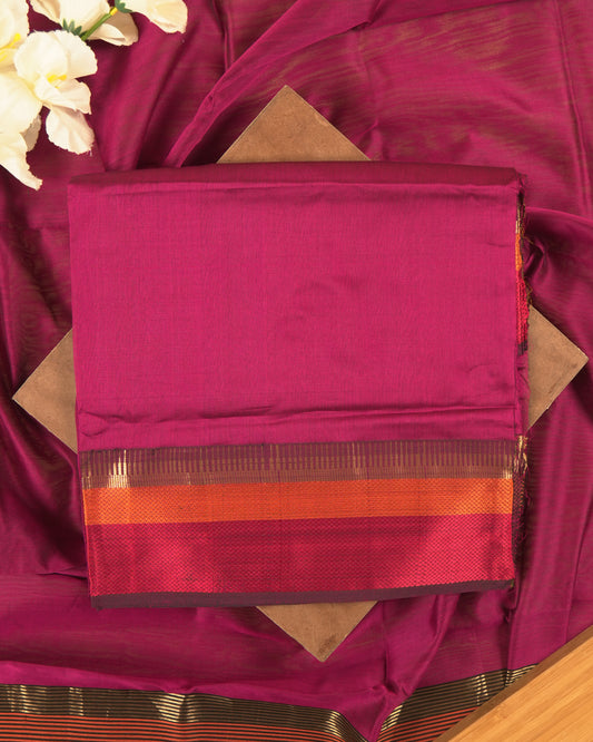 Magenta Maheshwari Silk Multi-Coloured Border Suit Set