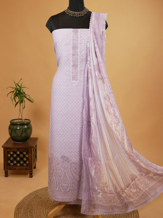 Lilac Polka Linen Suit Set with Lace Detailing