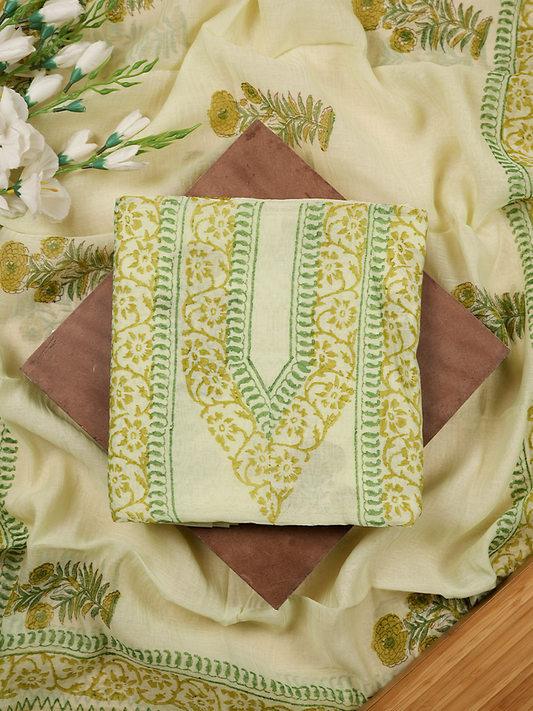 Light Green Mul Chanderi Block Print Suit Set