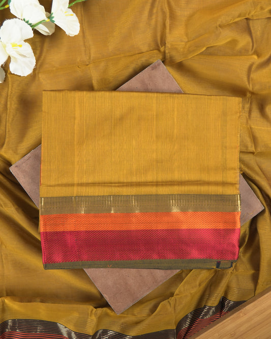 Mustard Maheshwari Silk Multi-Coloured Border Suit Set