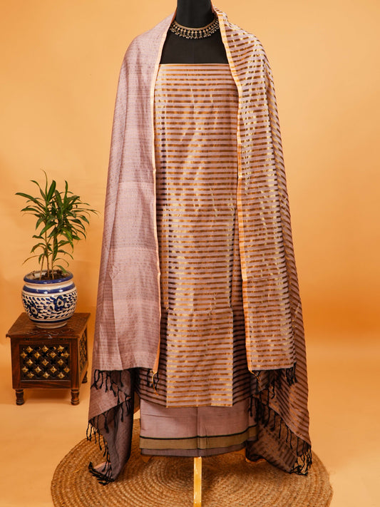 Lilac Four Peddle Weave Maheshwari Silk Suit Set