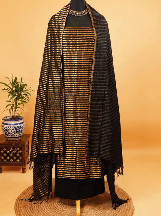 Black Four Peddle Weave Maheshwari Silk Suit Set