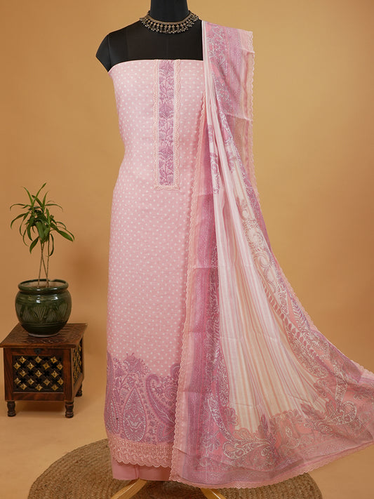 Light Pink Linen Suit Set with Lace Detailing