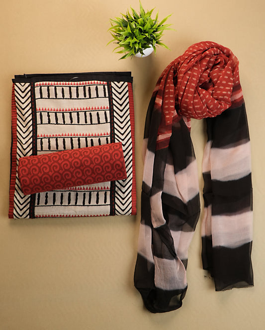 Black Organic Cotton Handblock Print Suit Set