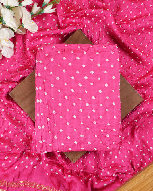 Hot Pink Bandhej Modal Silk Suit Set