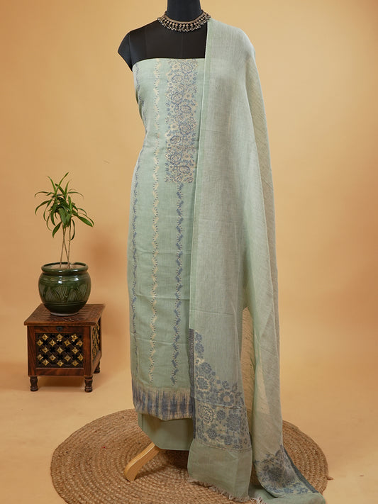 Mint Green Khadi Linen Woven Suit Set