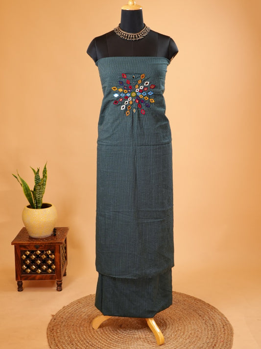 Dark Green Handloom Co-ord with Kantha & Mirror Work
