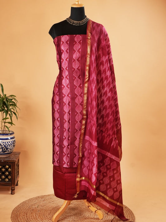 Magenta Maheshwari Silk Suit With Pintex & Shibori Design