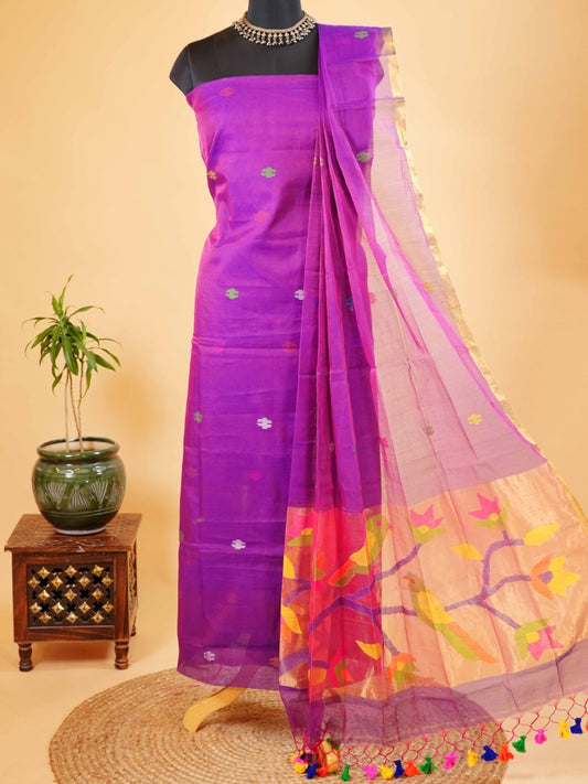 Royal Purple Muslin Jamdani Suit with Paithani Dupatta