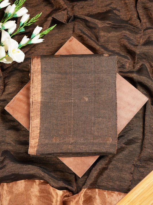 Dark Brown Organic Mulberry Silk & Linen Jamdani Suit Set