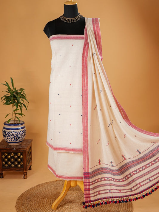 White Kala Cotton Bhujodi Weave Suit Set