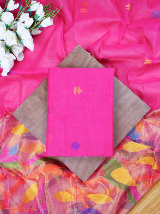 Dark Pink Muslin Jamdani Suit with Paithani Dupatta